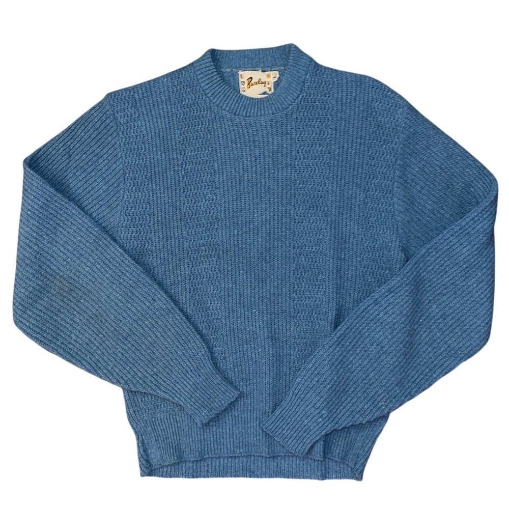 VTG 60's Barclay Blue Acrylic Knit Crewneck Sweater Mens Large Textured WPL 7527